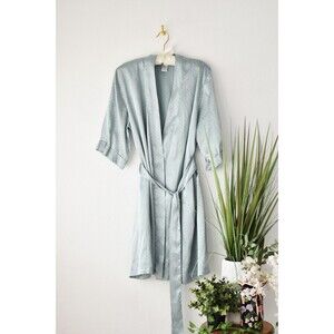 morgan taylor intimates Short Robe Wanna M Pastel Sage Green Polka Dot Satin